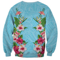 Hawaii Tropical Flowers Sweatshirt Sky Blue Polynesian Tattoo Art LT05 - Polynesian Pride