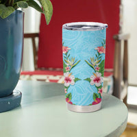 Hawaii Tropical Flowers Tumbler Cup Sky Blue Polynesian Tattoo Art LT05 - Polynesian Pride