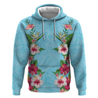 Hawaii Tropical Flowers Zip Hoodie Sky Blue Polynesian Tattoo Art LT05 Pullover Hoodie Blue - Polynesian Pride