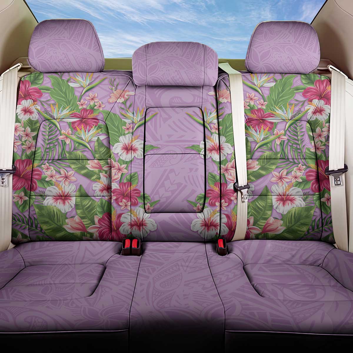 Hawaii Tropical Flowers Back Car Seat Cover Lavender Polynesian Tattoo Art LT05 One Size Lavender - Polynesian Pride