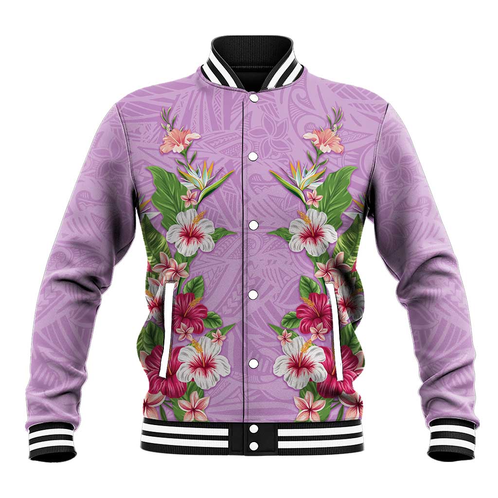 Hawaii Tropical Flowers Baseball Jacket Lavender Polynesian Tattoo Art