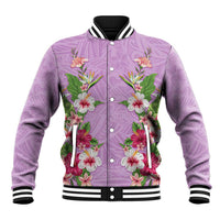 Hawaii Tropical Flowers Baseball Jacket Lavender Polynesian Tattoo Art