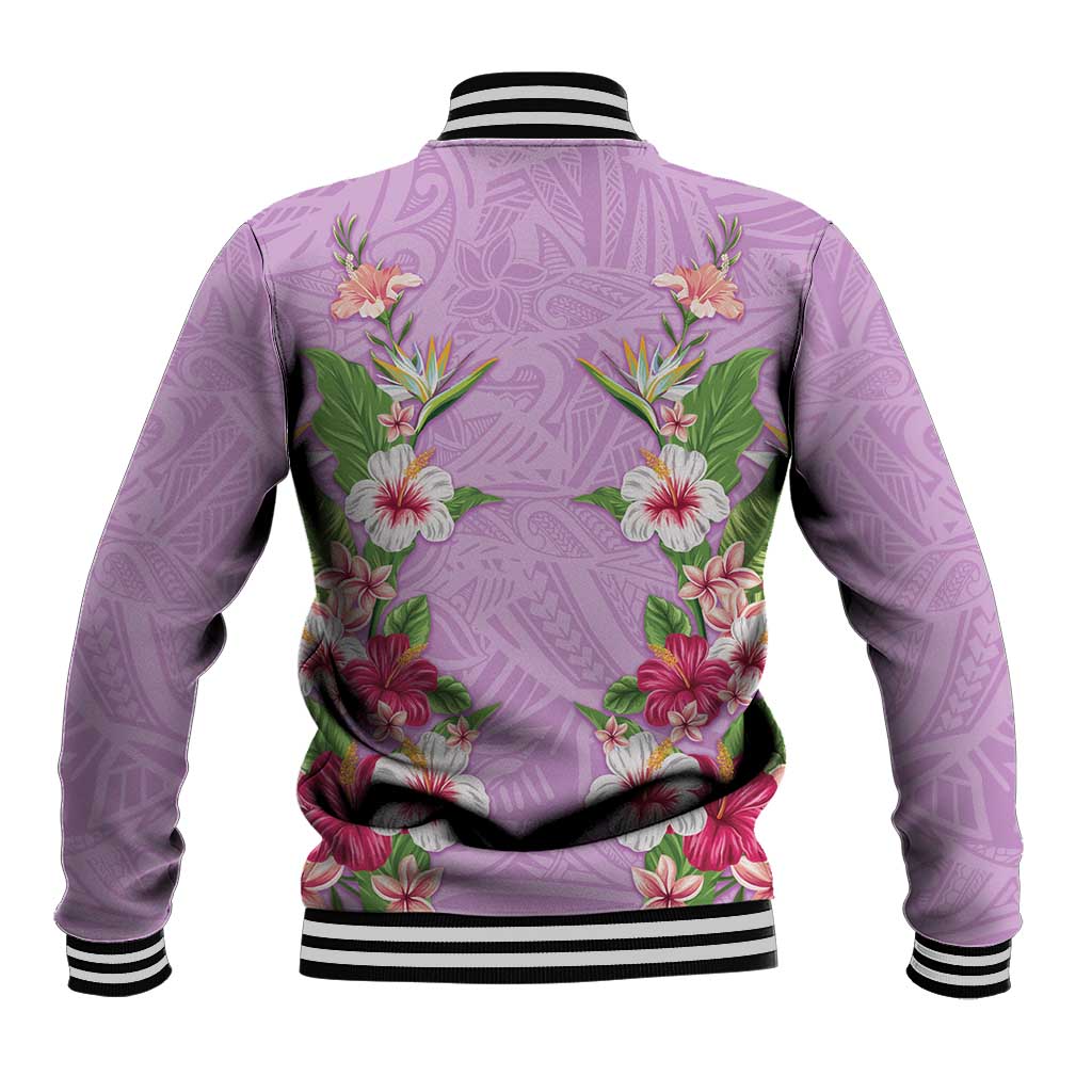 Hawaii Tropical Flowers Baseball Jacket Lavender Polynesian Tattoo Art