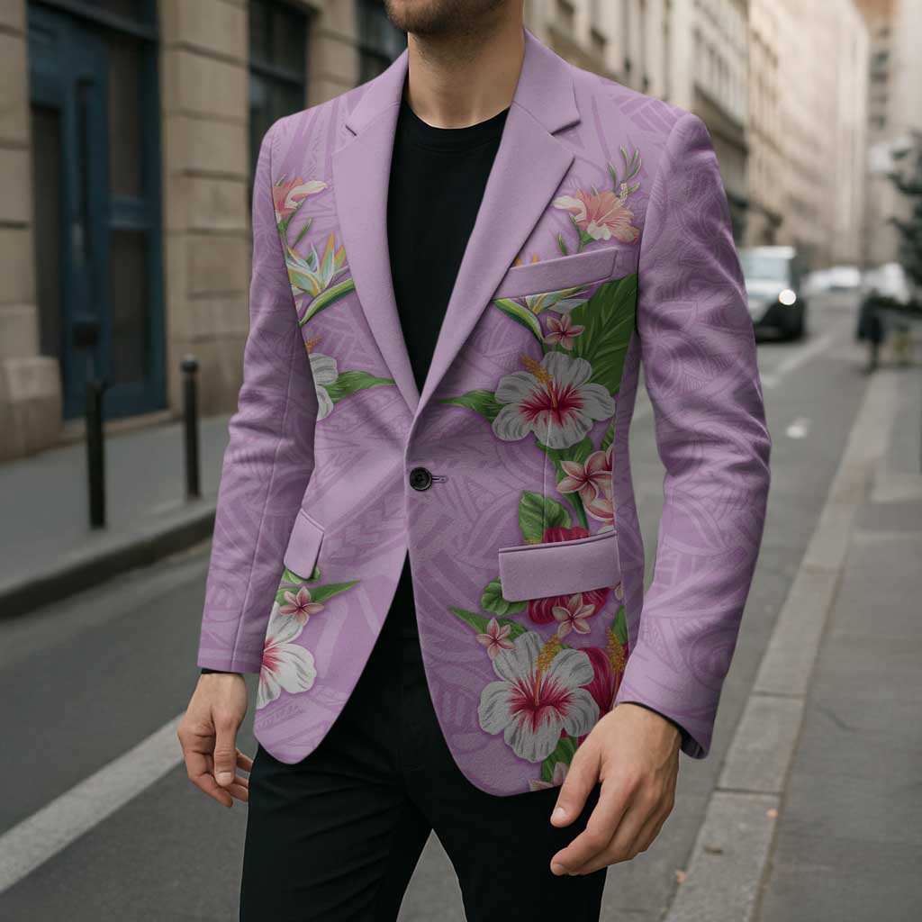 Hawaii Tropical Flowers Blazer Lavender Polynesian Tattoo Art