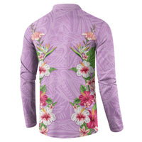Hawaii Tropical Flowers Button Sweatshirt Lavender Polynesian Tattoo Art