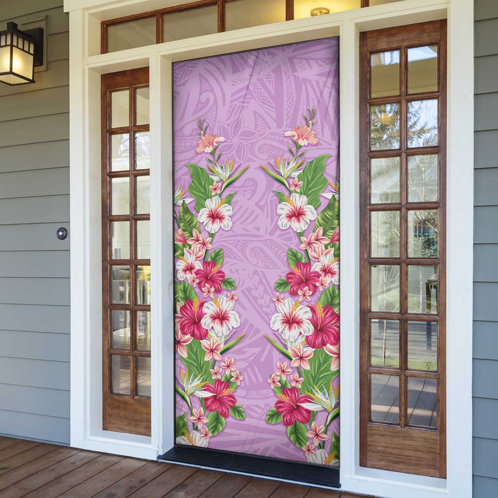Hawaii Tropical Flowers Door Cover Lavender Polynesian Tattoo Art