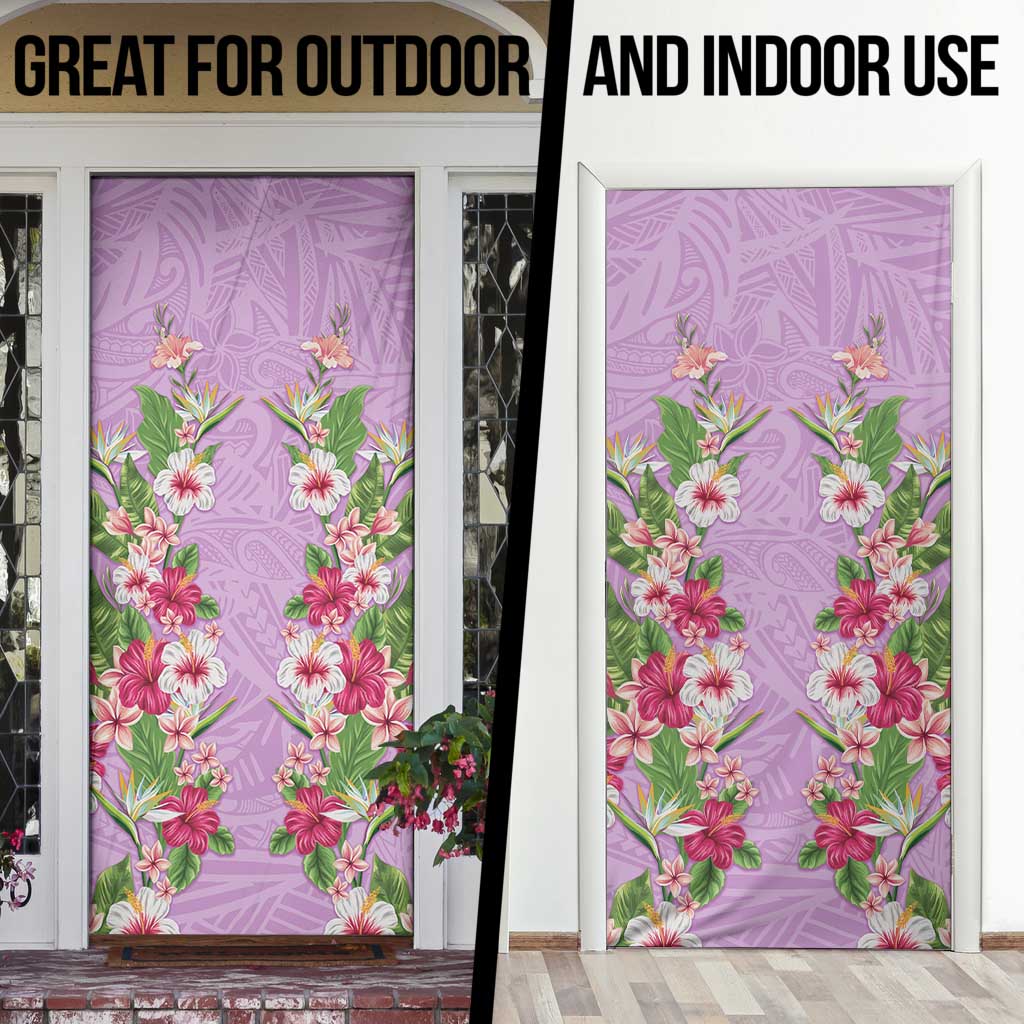 Hawaii Tropical Flowers Door Cover Lavender Polynesian Tattoo Art