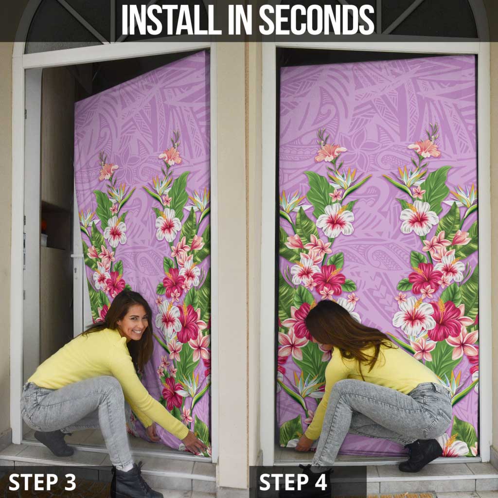 Hawaii Tropical Flowers Door Cover Lavender Polynesian Tattoo Art