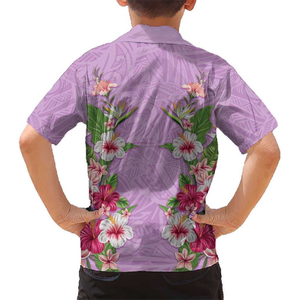 Hawaii Tropical Flowers Family Matching Long Sleeve Bodycon Dress and Hawaiian Shirt Lavender Polynesian Tattoo Art LT05 - Polynesian Pride