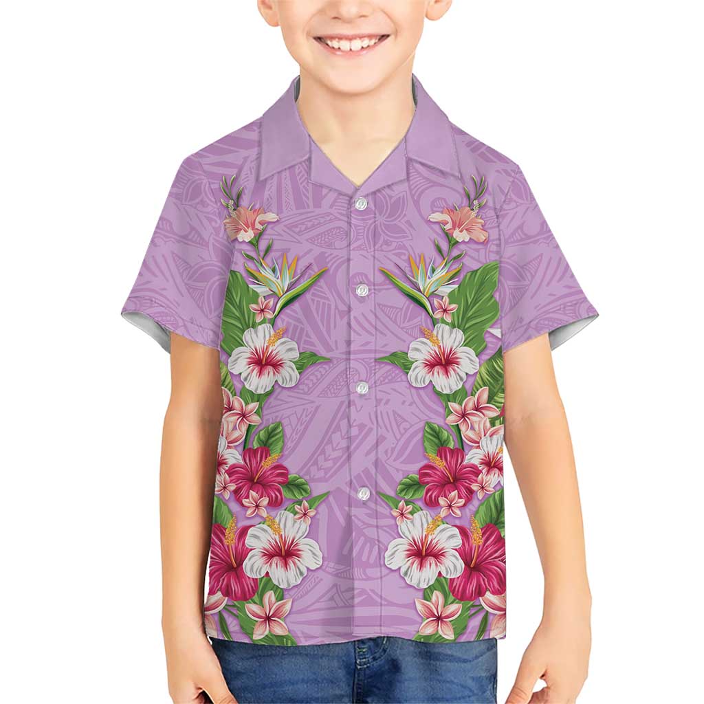 Hawaii Tropical Flowers Family Matching Off The Shoulder Long Sleeve Dress and Hawaiian Shirt Lavender Polynesian Tattoo Art LT05 Son's Shirt Lavender - Polynesian Pride