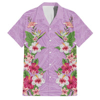 Hawaii Tropical Flowers Family Matching Off Shoulder Maxi Dress and Hawaiian Shirt Lavender Polynesian Tattoo Art LT05 Dad's Shirt - Short Sleeve Lavender - Polynesian Pride