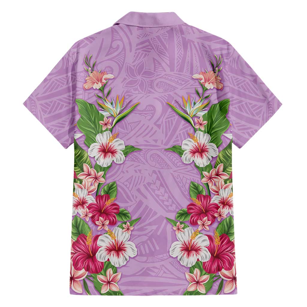 Hawaii Tropical Flowers Family Matching Short Sleeve Bodycon Dress and Hawaiian Shirt Lavender Polynesian Tattoo Art LT05 - Polynesian Pride