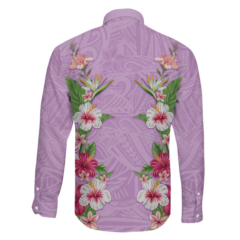 Hawaii Tropical Flowers Family Matching Short Sleeve Bodycon Dress and Hawaiian Shirt Lavender Polynesian Tattoo Art LT05 - Polynesian Pride