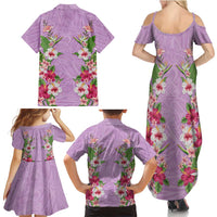Hawaii Tropical Flowers Family Matching Summer Maxi Dress and Hawaiian Shirt Lavender Polynesian Tattoo Art