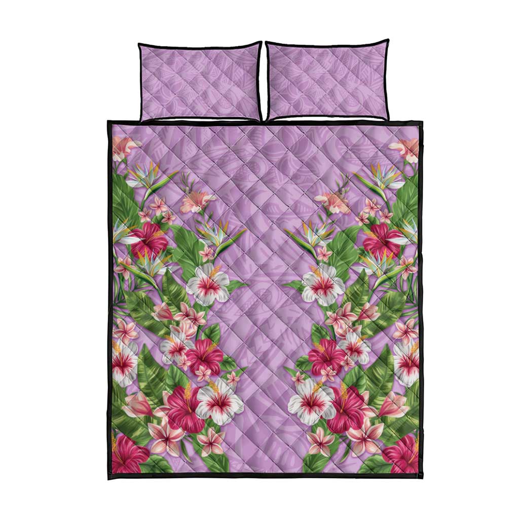 Hawaii Tropical Flowers Quilt Bed Set Lavender Polynesian Tattoo Art LT05 - Polynesian Pride