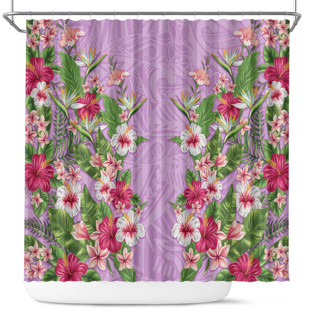 Hawaii Tropical Flowers Shower Curtain Lavender Polynesian Tattoo Art LT05 Lavender - Polynesian Pride