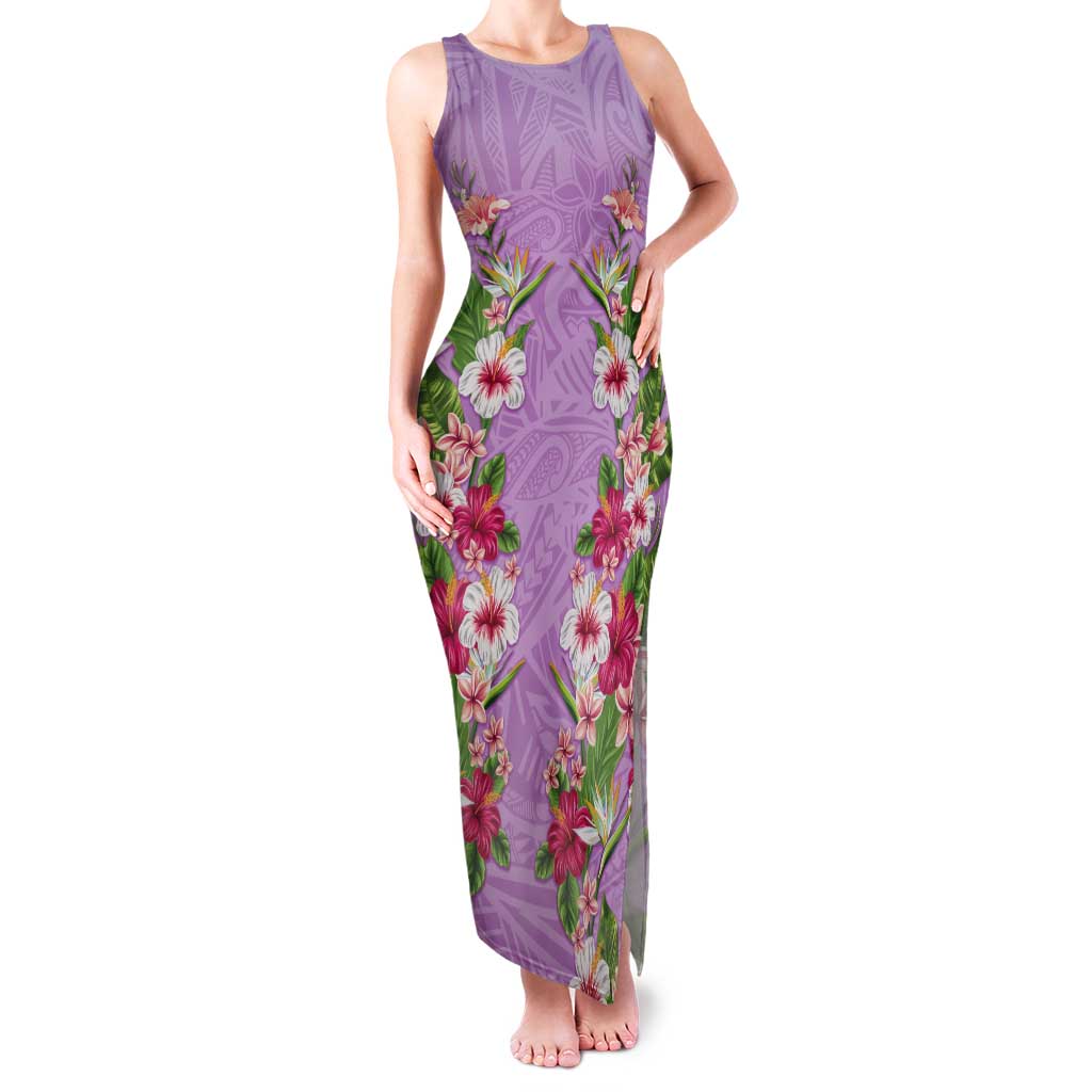 Hawaii Tropical Flowers Tank Maxi Dress Lavender Polynesian Tattoo Art LT05 Women Lavender - Polynesian Pride