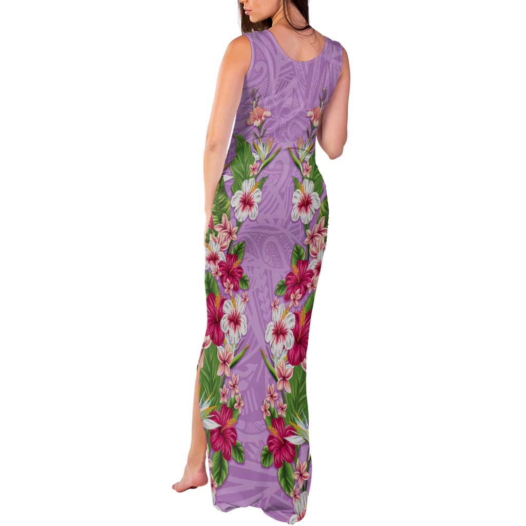 Hawaii Tropical Flowers Tank Maxi Dress Lavender Polynesian Tattoo Art LT05 - Polynesian Pride