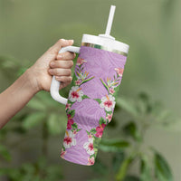 Hawaii Tropical Flowers Tumbler With Handle Lavender Polynesian Tattoo Art LT05 - Polynesian Pride