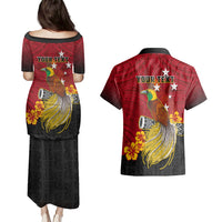 Personalized Papua New Guinea Couples Matching Puletasi Dress and Hawaiian Shirt Bird Of Paradise Hibiscus With Motuan Pattern LT05 - Polynesian Pride