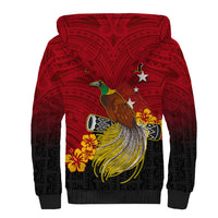 Personalized Papua New Guinea Sherpa Hoodie Bird Of Paradise Hibiscus With Motuan Pattern LT05 - Polynesian Pride
