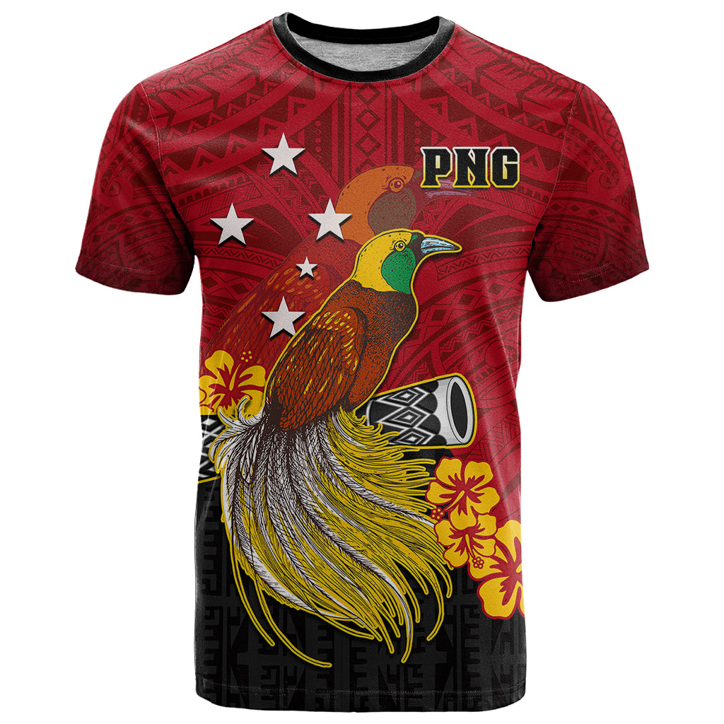 Personalized Papua New Guinea T Shirt Bird Of Paradise Hibiscus With Motuan Pattern LT05 Red - Polynesian Pride