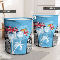 Fiji Day 2026 Laundry Basket Masi Tapa Pattern With Palm Tree LT05 - Polynesian Pride