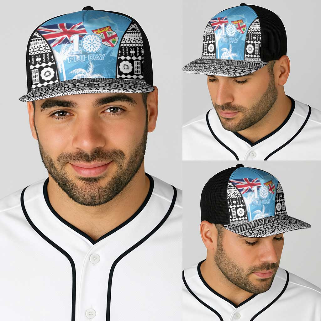 Fiji Day 2026 Baseball Net Cap Masi Tapa Pattern With Palm Tree