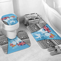 Fiji Day 2026 Bathroom Set Masi Tapa Pattern With Palm Tree LT05 Mat Set Only (3 pcs) One Size Blue - Polynesian Pride
