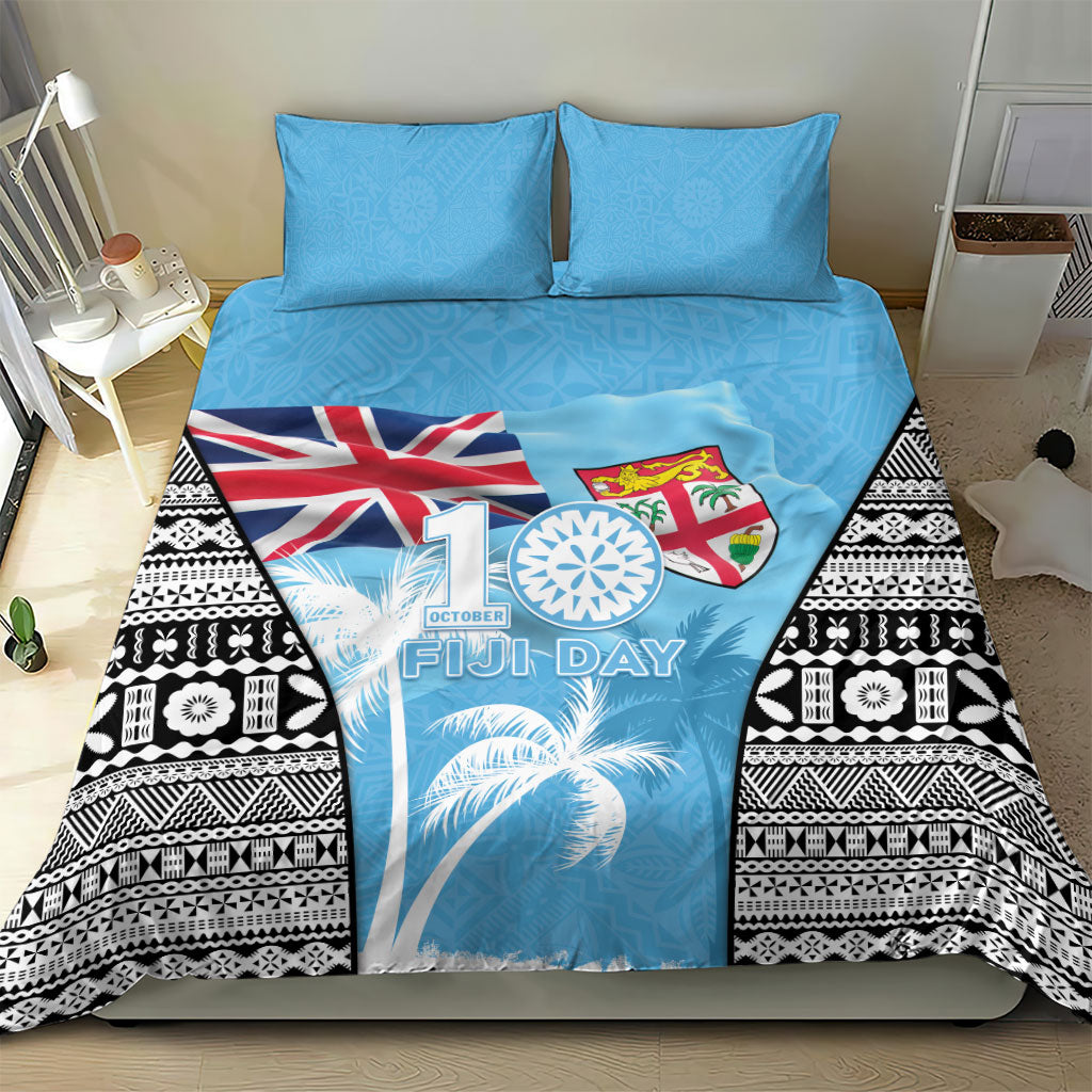 Fiji Day 2026 Bedding Set Masi Tapa Pattern With Palm Tree LT05 - Polynesian Pride