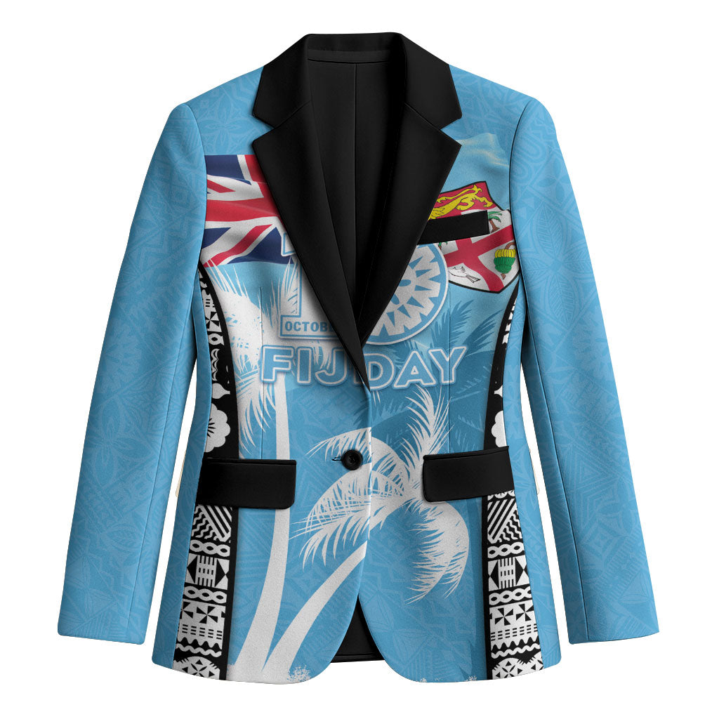 Personalised Fiji Day 2026 Blazer Masi Tapa Pattern With Palm Tree LT05 Unisex Blue - Polynesian Pride