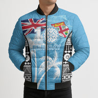 Personalised Fiji Day 2026 Bomber Puffer Jacket Masi Tapa Pattern With Palm Tree LT05 - Polynesian Pride