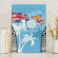 Fiji Day 2026 Canvas Wall Art Masi Tapa Pattern With Palm Tree LT05 Without Frame Blue - Polynesian Pride