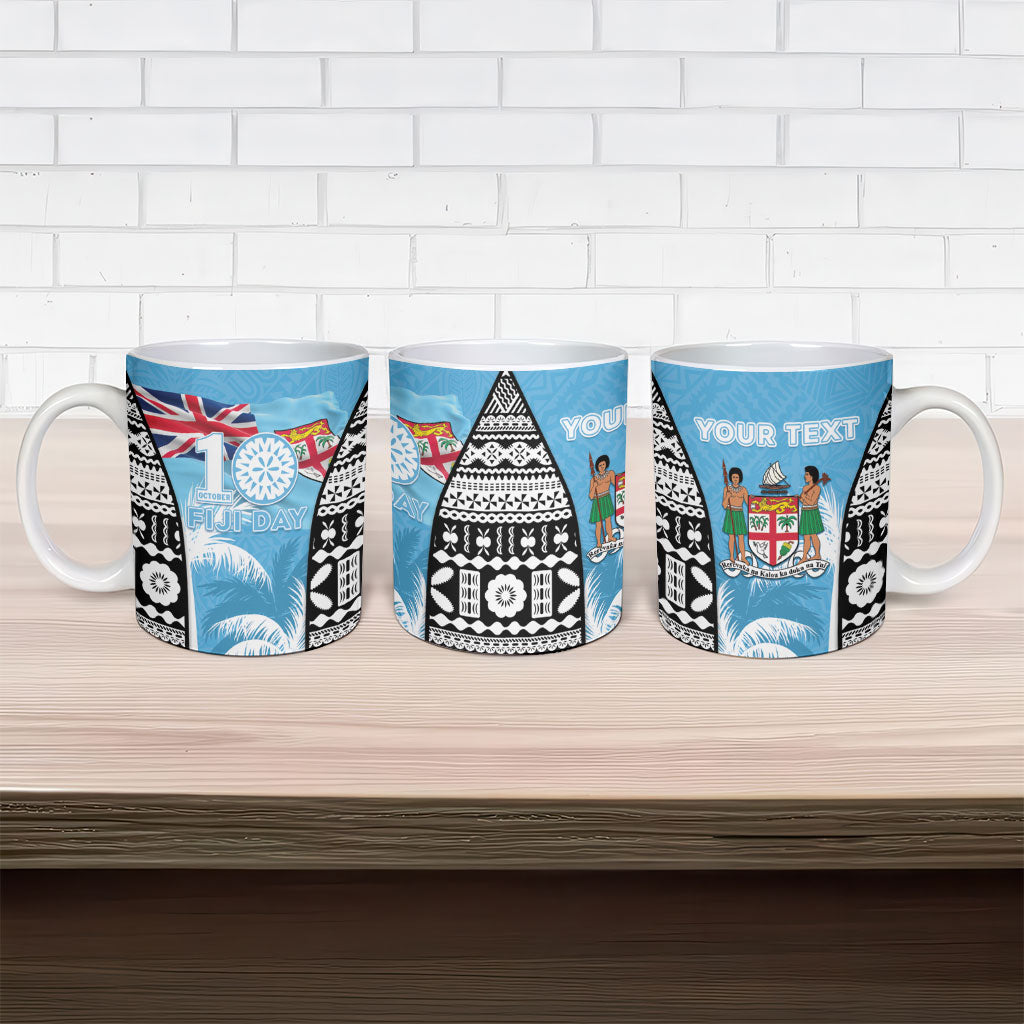 Personalised Fiji Day 2026 Ceramic Mug Masi Tapa Pattern With Palm Tree LT05 - Polynesian Pride
