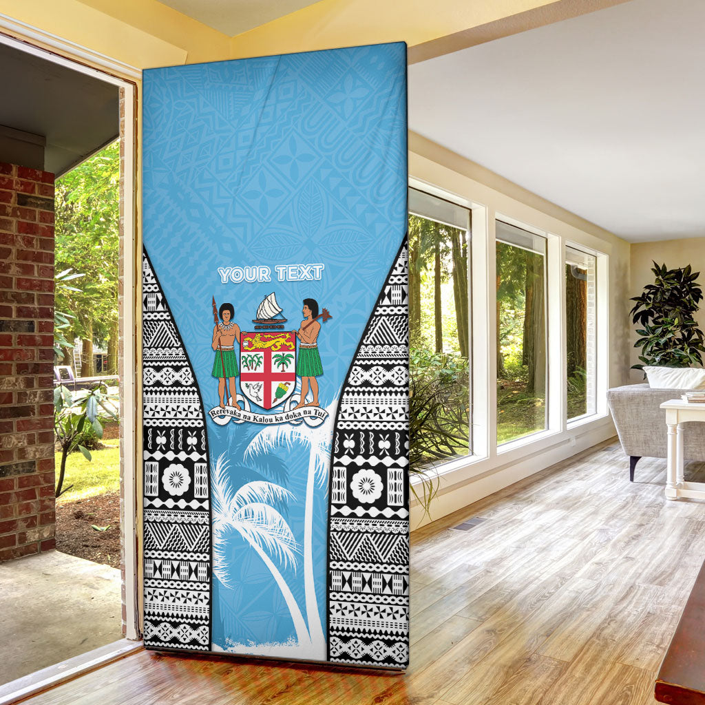 Personalised Fiji Day 2026 Door Cover Masi Tapa Pattern With Palm Tree LT05 - Polynesian Pride