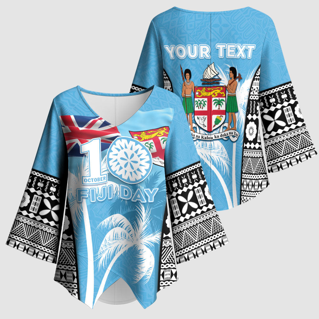 Personalised Fiji Day 2026 Kimono Sleeve Blouse Masi Tapa Pattern With Palm Tree LT05 - Polynesian Pride