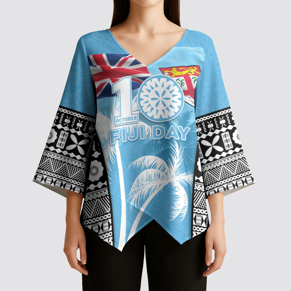 Personalised Fiji Day 2026 Kimono Sleeve Blouse Masi Tapa Pattern With Palm Tree LT05 - Polynesian Pride