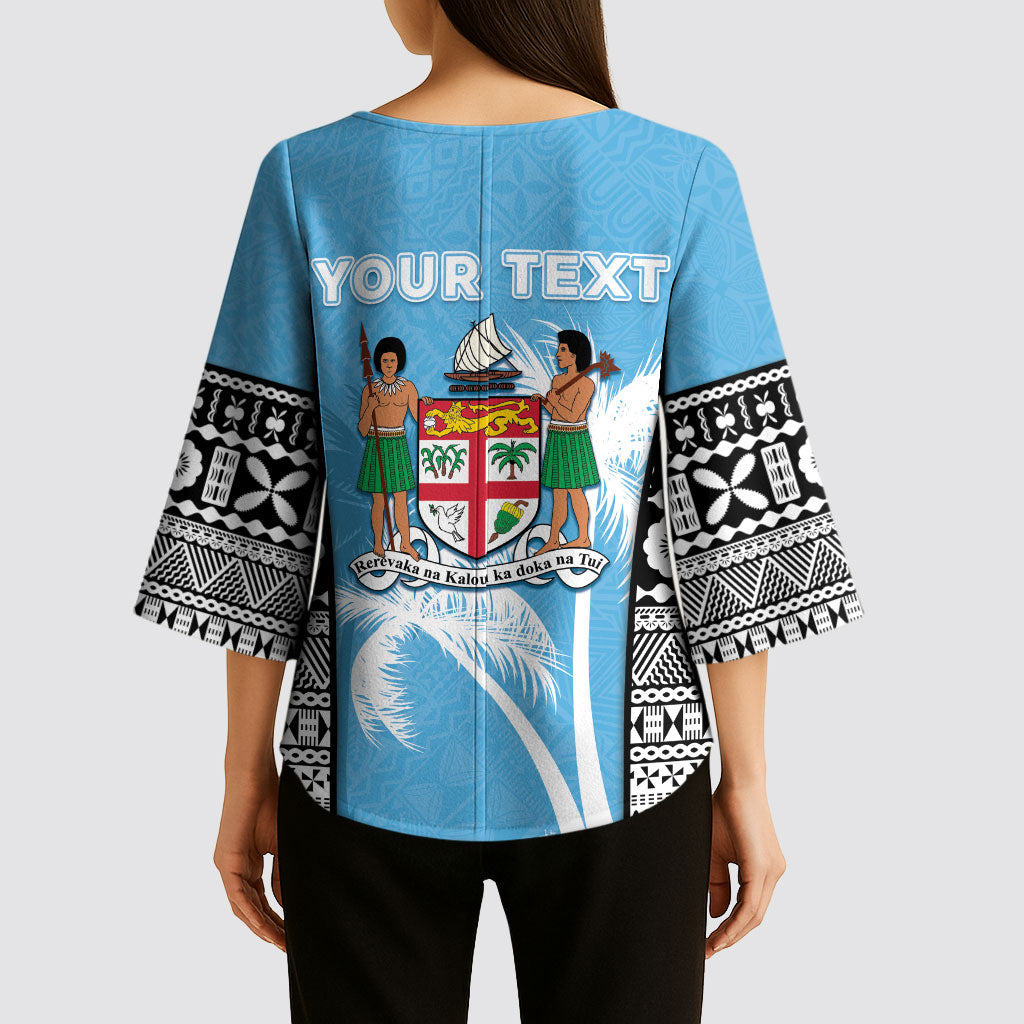 Personalised Fiji Day 2026 Kimono Sleeve Blouse Masi Tapa Pattern With Palm Tree LT05 - Polynesian Pride