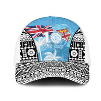 Fiji Day 2026 Mesh Trucker Cap Masi Tapa Pattern With Palm Tree