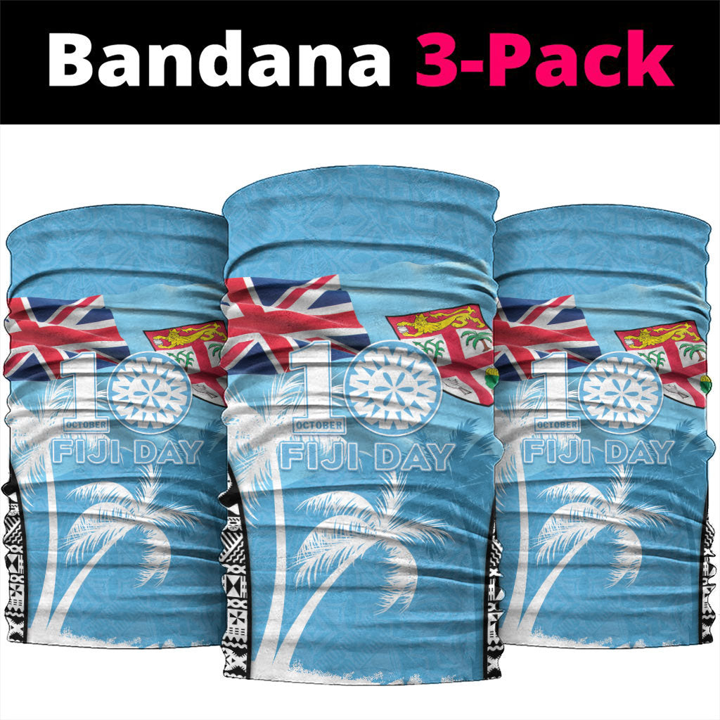 Fiji Day 2026 Neck Gaiter Masi Tapa Pattern With Palm Tree LT05 package One Size: 25*50cm Blue - Polynesian Pride