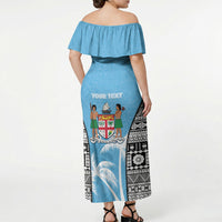 Personalised Fiji Day 2026 Off Shoulder Maxi Dress Masi Tapa Pattern With Palm Tree LT05 - Polynesian Pride
