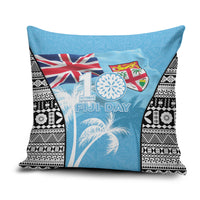 Fiji Day 2026 Pillow Cover Masi Tapa Pattern With Palm Tree LT05 Blue - Polynesian Pride