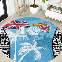 Fiji Day 2026 Round Carpet Masi Tapa Pattern With Palm Tree LT05 Blue - Polynesian Pride