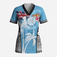 Personalised Fiji Day 2026 Scrub Top Masi Tapa Pattern With Palm Tree LT05 Adult Blue - Polynesian Pride