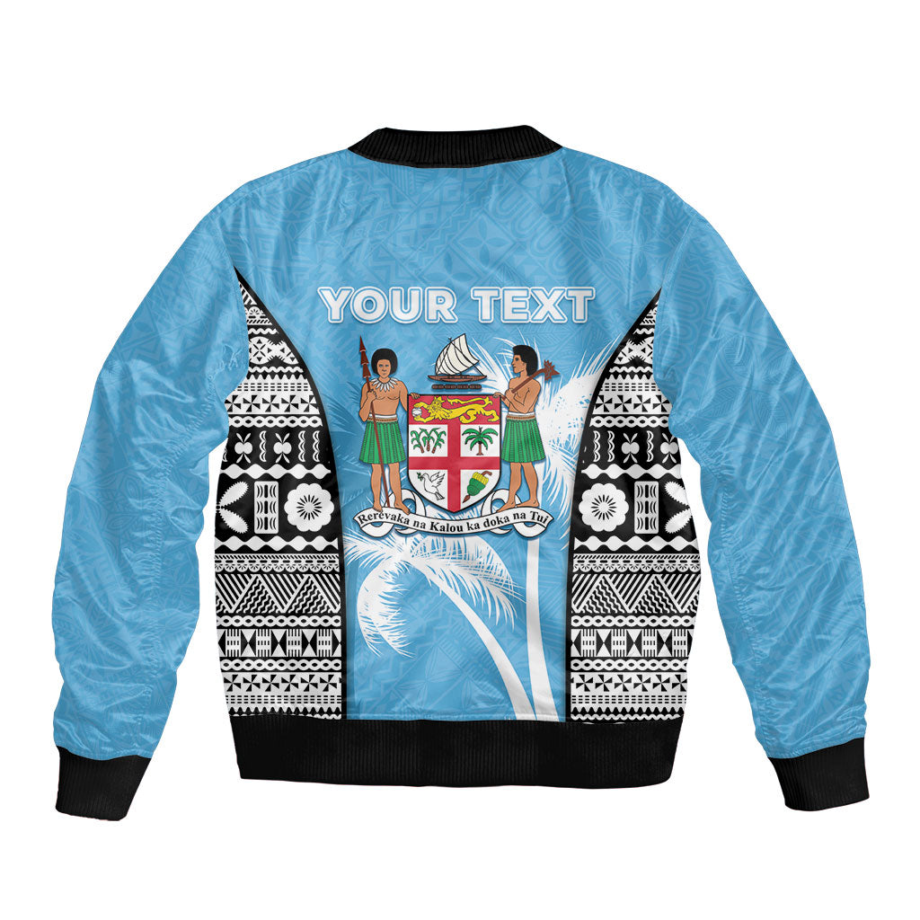 Personalised Fiji Day 2026 Sleeve Zip Bomber Jacket Masi Tapa Pattern With Palm Tree LT05 - Polynesian Pride