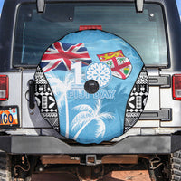 Fiji Day 2026 Spare Tire Cover Masi Tapa Pattern With Palm Tree LT05 Blue - Polynesian Pride