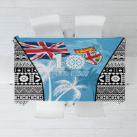 Fiji Day 2026 Tablecloth Masi Tapa Pattern With Palm Tree LT05 Blue - Polynesian Pride