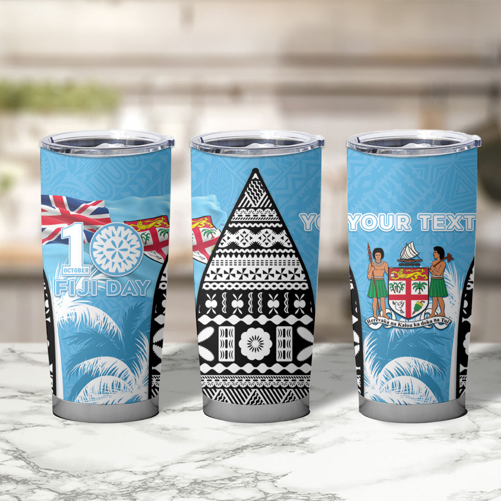 Personalised Fiji Day 2026 Tumbler Cup Masi Tapa Pattern With Palm Tree LT05 - Polynesian Pride
