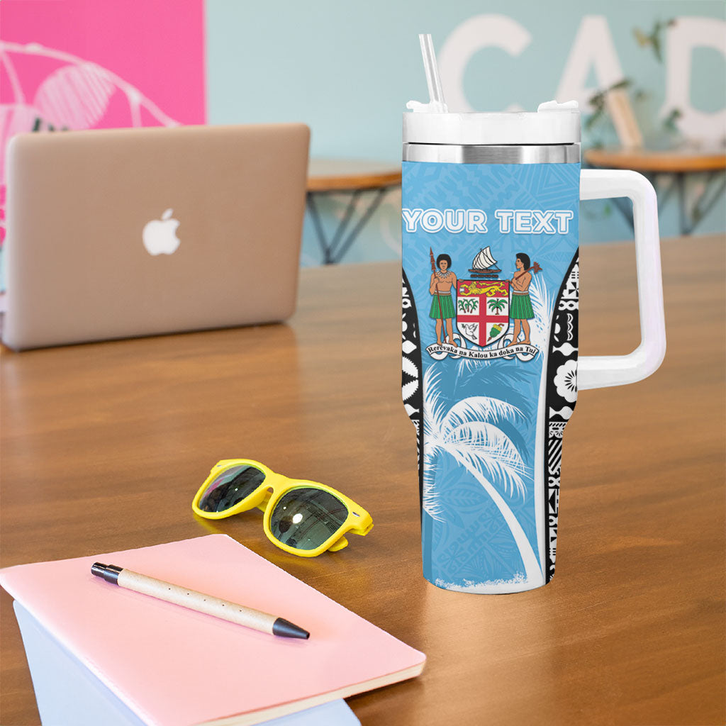 Personalised Fiji Day 2026 Tumbler With Handle Masi Tapa Pattern With Palm Tree LT05 - Polynesian Pride