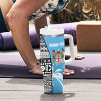 Personalised Fiji Day 2026 Tumbler With Handle Masi Tapa Pattern With Palm Tree LT05 - Polynesian Pride